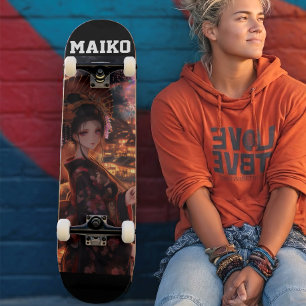 Enchanting Maiko: Mystic Japanese Nights Skateboard