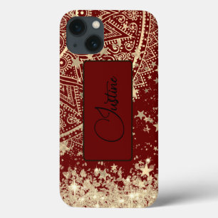 Enchanting Mandala & Stars on Red Personalized     iPhone 13 Case