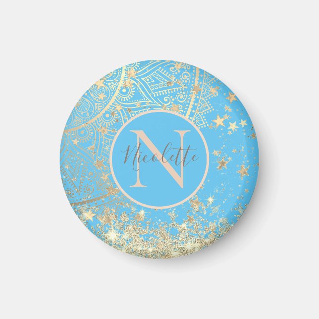 Enchanting Mandala with Gold Stars Monogram     Magnet (Front)