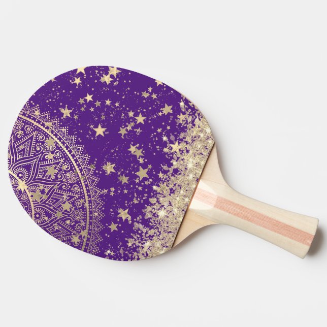 Enchanting Mandala with Gold Stars on Purple  Ping Pong Paddle (Side)