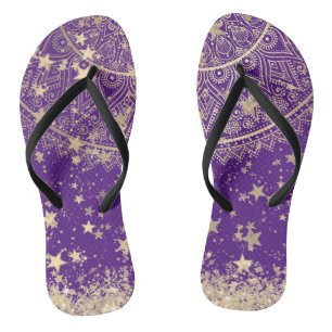 Enchanting Mandala with Gold Stars on Purple  Thongs