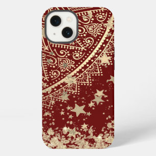 Enchanting Mandala with Gold Stars on Red iPhone 13 Case