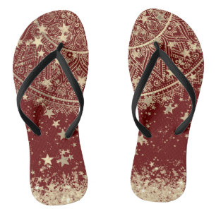 Enchanting Mandala with Gold Stars on Red Thongs