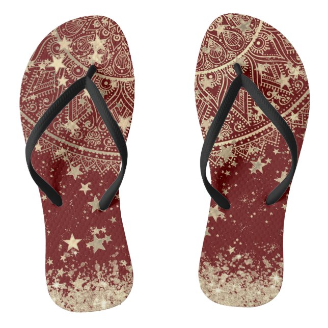 Enchanting Mandala with Gold Stars on Red Thongs (Footbed)