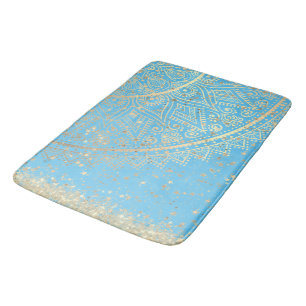 Enchanting Mandala with Gold Stars on Turquoise    Bath Mat