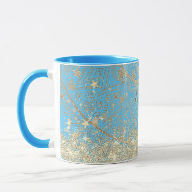 Enchanting Mandala with Gold Stars on Turquoise    Mug (Left)