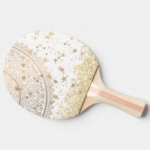Enchanting Mandala with Gold Stars on White  Ping Pong Paddle