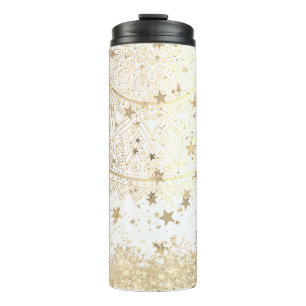 Enchanting Mandala with Gold Stars on White Thermal Tumbler