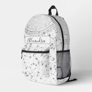Enchanting Mandala with Silver Stars Personalised Printed Backpack
