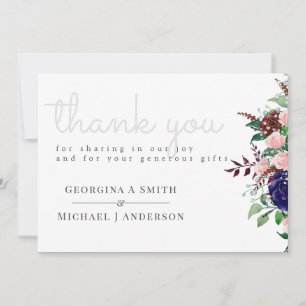 Enchanting Marsala Navy Blue Pink Wedding Thank You Card