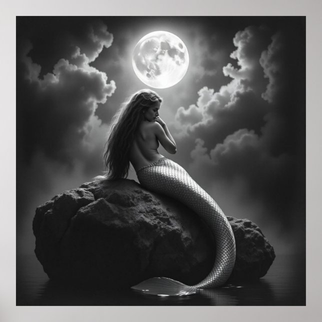 Enchanting Mermaid – Charcoal Art of Mystical Beau Poster (Front)