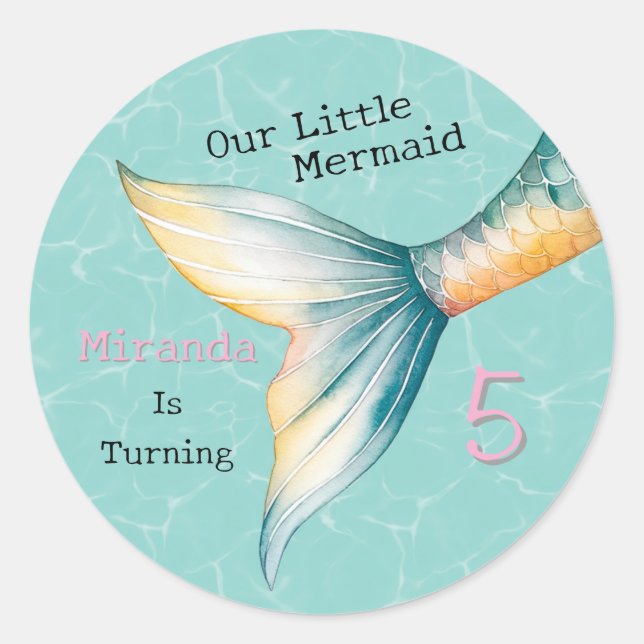 Enchanting Mermaid Tail Girl Birthday Party Classic Round Sticker (Front)