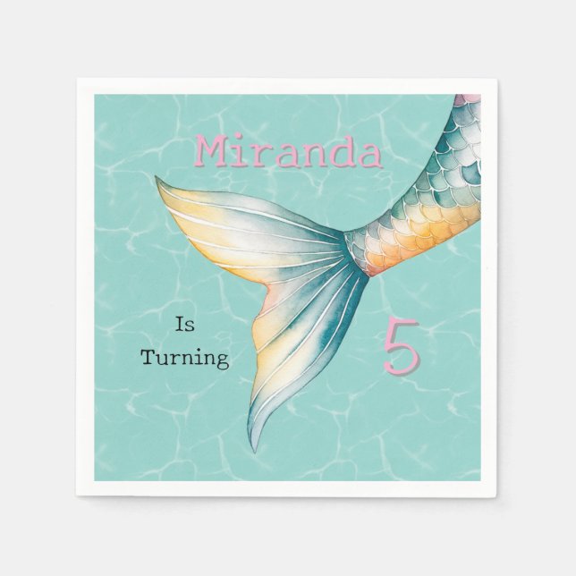 Enchanting Mermaid Tail Girl Birthday Party Napkin (Front)