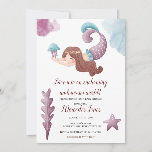 Enchanting Mermaids and Jellyfish Baby Shower  Inv Invitation (Front)