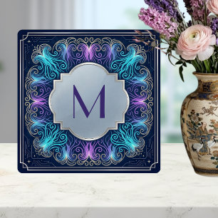 Enchanting Monogram Teal Purple Swirls Decorative Ceramic Tile