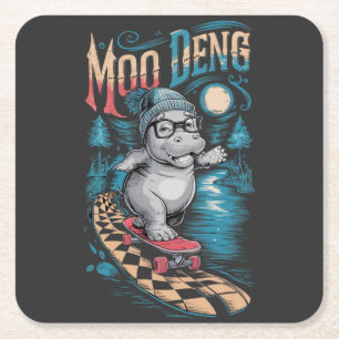 Enchanting Moo Deng Hippo Square Paper Coaster