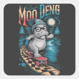 Enchanting Moo Deng Hippo Square Sticker