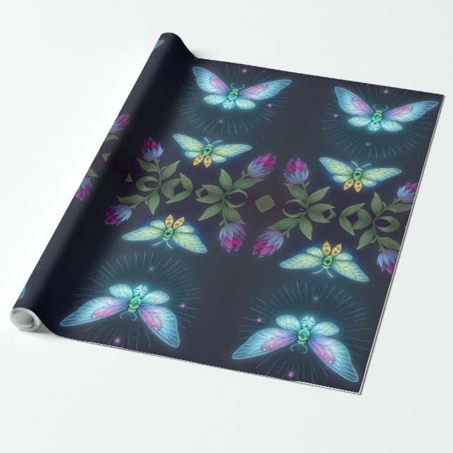 Enchanting Moonlit Fairy Wrapping Paper (Unrolled)