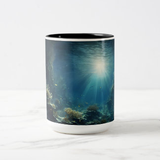 Enchanting Moonlit Underwater Kelp Forest Art | Gl Two-Tone Coffee Mug