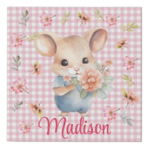 Enchanting Mouse on Pink Gingham Check 