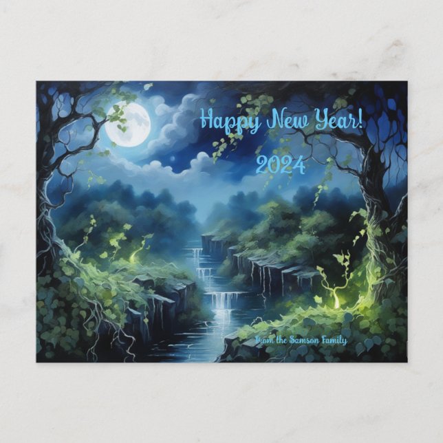 Enchanting New Year's Night. Moonlit Serenity 2024 Holiday Postcard (Front)