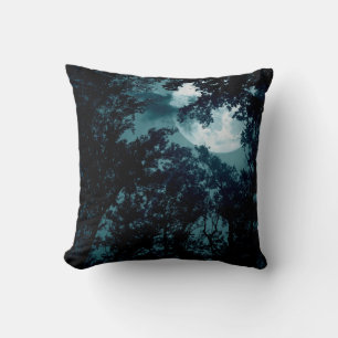 Enchanting Night Forest with Full Moon Cushion