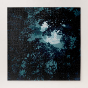 Enchanting Night Forest with Full Moon Jigsaw Puzzle