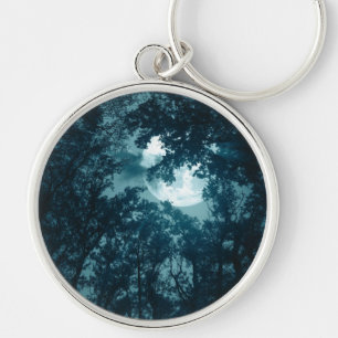 Enchanting Night Forest with Full Moon Key Ring