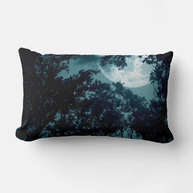 Enchanting Night Forest with Full Moon Lumbar Cushion (Front)