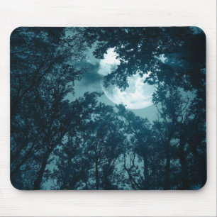 Enchanting Night Forest with Full Moon Mouse Pad