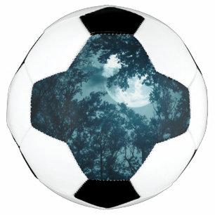 Enchanting Night Forest with Full Moon Soccer Ball