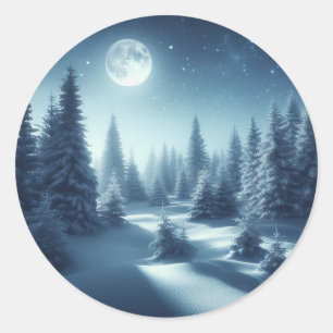 Enchanting Night Snowy Forest Sticker