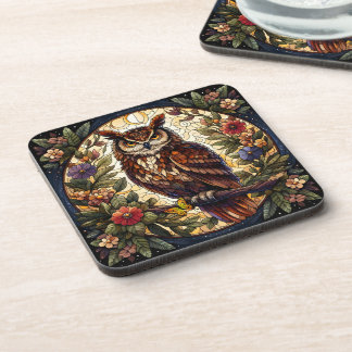 Enchanting Nocturnal Owl Stained Glass Art Coaster