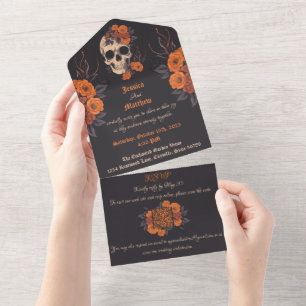 Enchanting Orange Bouquet on Cream Skull All In One Invitation