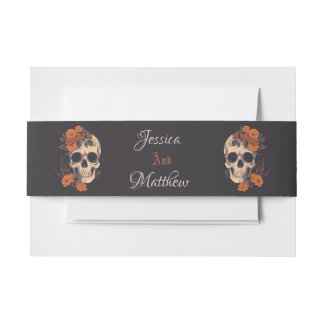 Enchanting Orange Bouquet on Cream Skull Invitation Belly Band
