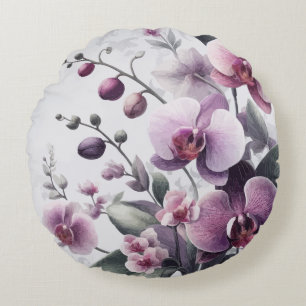 Enchanting Orchid Elegance Symphony of Elegance Round Cushion