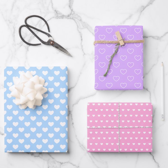 Enchanting Pastel Colours With Cute Hearts Pattern Wrapping Paper Sheet (Front)