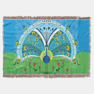 Enchanting Peacock Symmetry Throw Blanket