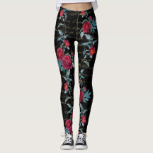 Enchanting Peony Black Floral Pattern - Leggings