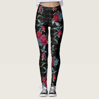Enchanting Peony Black Floral Pattern - Leggings
