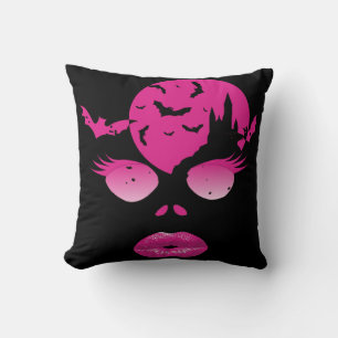 Enchanting Pink Halloween: Moonlit Mystery & Bats Cushion