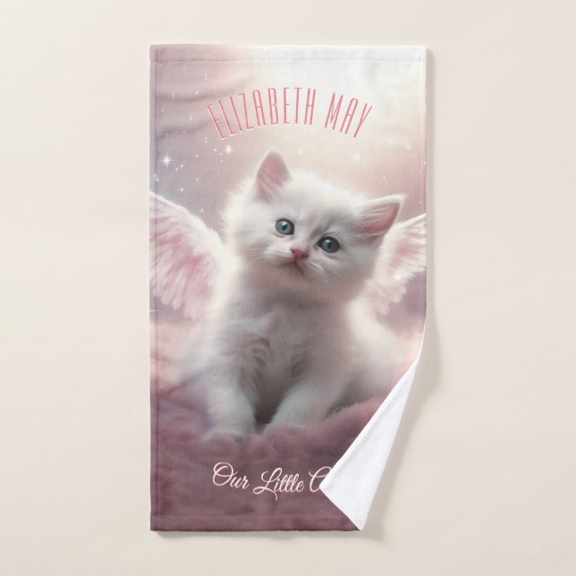 Enchanting Pink Kitten with Angel Wings Bath Towel Set (Hand Towel)