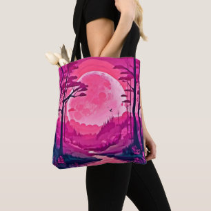 Enchanting Pink Moon: Cartoon Art Tote Bag