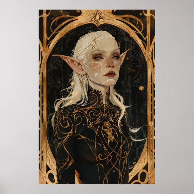 Enchanting Portrait of a Mature Elven Woman in Whi Poster (Front)
