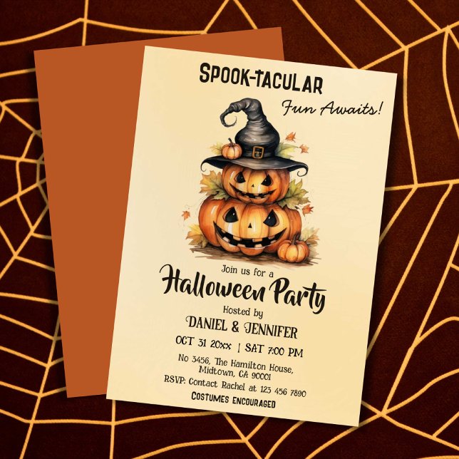 Enchanting Pumpkin Witch Hat cute Halloween  Invitation (Front/Back )