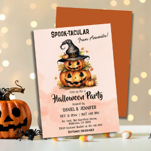 Enchanting Pumpkin Witch Hat cute Halloween Invitation