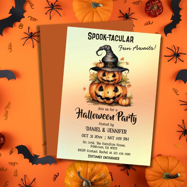 Enchanting Pumpkin Witch Hat cute Halloween  Invitation (Front/Back )