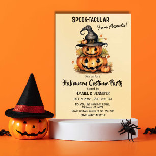 Enchanting Pumpkin Witch Hat cute Halloween party Invitation