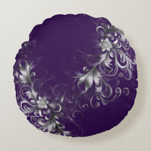 Enchanting Purple and Silver Accents Round Cushion