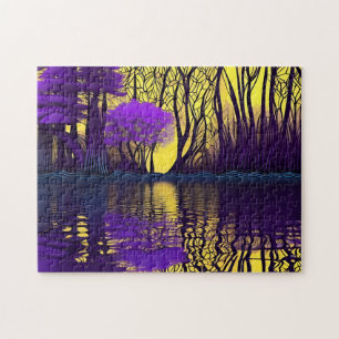 Enchanting Purple Forest by the Lake Jigsaw Puzzle